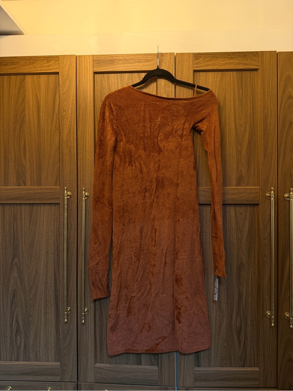 Helmut Lang Rust Brown Long-Sleeve Fitted Dress